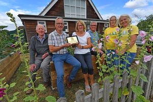 The Bridgnorth Community Garden Project has received a grant of £3449 from the National Garden Scheme to create a community garden in the grounds of St James Hall Church. Left, Rey Jill, Andy Chatting, Jan and Nick Crowe, Chris Lannigan, and Helen Beevers. Photo: Tim Sturgess