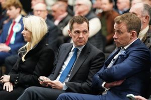 (Front left to right) Reform UK deputy leader Richard Tice's partner Isabel Oakeshott, Robert Jenrick and Reform Party chairman Dr David Bull during a press conference at UPS Steels in Kingswinford, Dudley. Photo: Jacob King/PA Wire