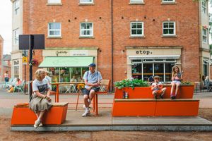 A family enjoy the new parklet in Shrewsbury. Picture: Aaron Childs – Highly Flammable Studios.