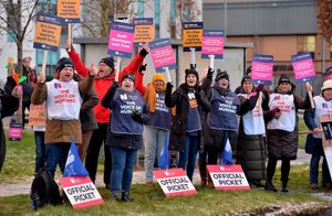 Nurses on the picket line outside the Robert Jones and Agnes Hunt Orthopaedic Hospital