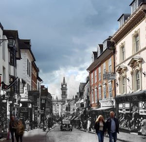 The long-disappeared Victorian general market hall is in the distance in this Pride Hill view