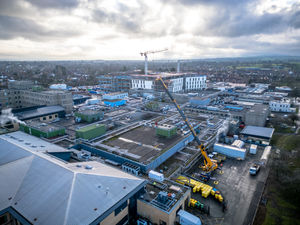 A crane lifts the pumps into place at the Royal Shrewsbury Hospital