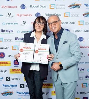 Helen Pugh with Theo Paphitis who has praised her work as part of his Small Business Sunday campaign