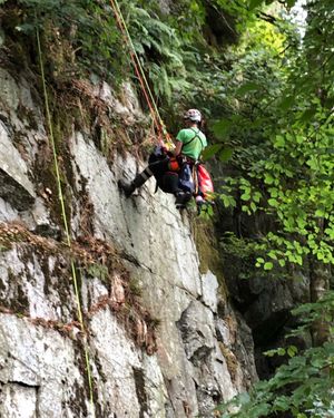 The rescuers at Llanrhaeadr Waterfall