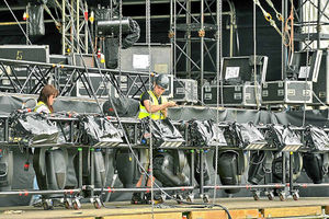 The stage is set for this year's V Festival at Weston Park as workers get the site ready for the thousands of revellers
