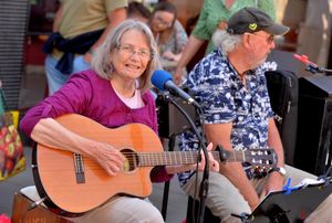 Helping raise money for Music Mob, which aims to provide free music lessons for youngsters, are the Odd Bods - Jenny and Norman Harris White