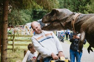 Will Marsh from Stafford getting eaten by a dinosaur at the Hoo Zoo and Dinosaur World Jurassic Park event