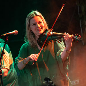Angela Moran, vocalist and fiddle player with The Father Teds