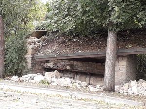 A falling tree badly damaged a bus shelter in Chirk