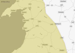 The warning covers parts of Shropshire and Powys. Image: Met Office