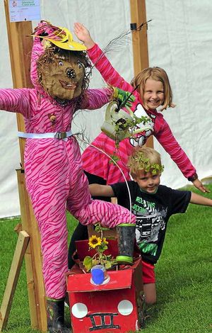 Kelly, nine, and Andrew Till, five from Shrewsbury with their scarecrow