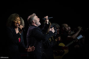 Gary Barlow on stage at The Halls
