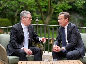 Sir Keir Starmer speaks to Ulf Kristersson in the garden of 10 Downing Street