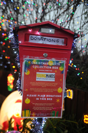 The charity Christmas lights collection box, at Kestrel Way, Cheslyn Hay.