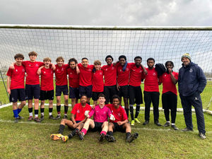 St Peter's Boys U16 Football Team – pictured here with their coach, Mr K Marston.