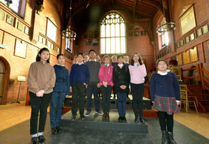Chinese youngsters in the main hall at Ellesmere College