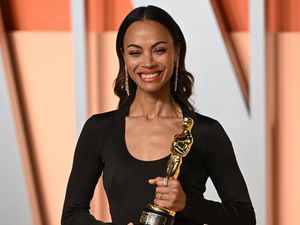 Oscar winner Zoe Saldana at the Vanity Fair Oscar Party
