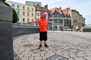 Opie Grimes, aged four, pictured at the water feature which is currently unable to be switched on