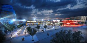 Westside development – the cinema in red with shops, bars and restaurants in the centre