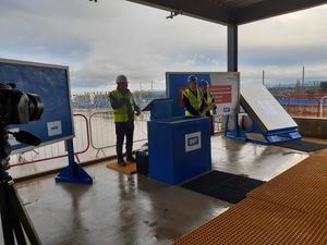 Project manager Sean Delaney, group chairman Andrew Morgan and group chief executive Jo Williams at the RSH topping out. Picture: LDRS