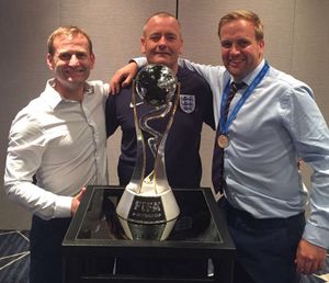 Albion connection - Pat Frost, centre, with FA technical director Dan Ashworth, left, Aaron Danks, right, and the U20 World Cup.