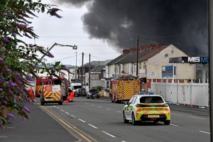 The scene of the large fire at GB Tyres, off Great Bridge Street, Great Bridge.