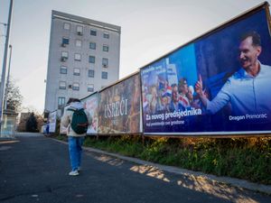 A campaign poster of residential candidate Dragan Primorac hangs ahead of the presidential election in Zagreb