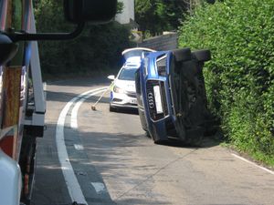 Supporting image for story: Car overturns on Much Wenlock 'blind bend'