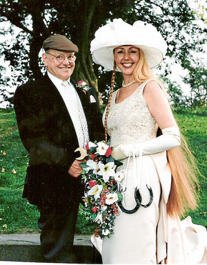 Sheila and Fred on their wedding day – complete with spanner