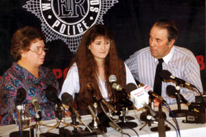 Stephanie Slater speaking at a press conference after the incident