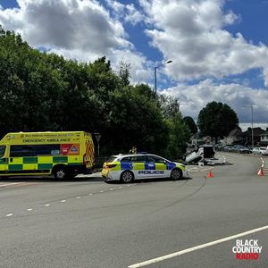 An overturned vehicle in a two car accident which is still causing delays for Black Country motorists