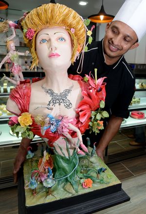 The opening of a new patisserie on the High Street in Stourbridge by award winning chef Surantha Rupasingha. one of his award winning pieces made from sugar.