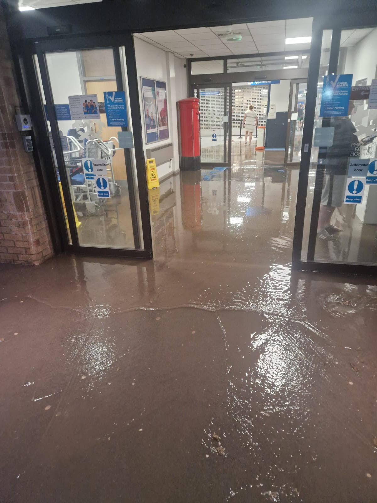 Sudden downpour causes flash flood in Telford hospitals new entrance