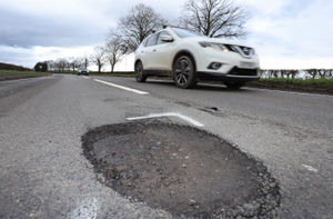 Some of the large potholes that have opened up on the A442 Bridgnorth Road.