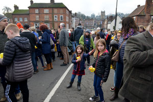 People gathered on the bridge ahead of the event