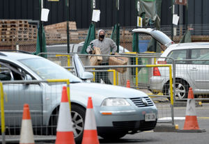 Long queues at Merchants Way Household Recycling Centre, Aldridge, as it reopens due to the lockdown easement