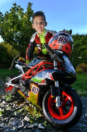 Caelan Ratcliffe, aged seven, who has taken the Mini-Moto championship by storm and is looking for sponsorship