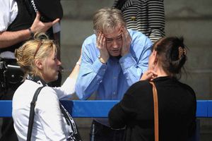 Georgia Williams parents, Steven and Lynnette Williams, show their emotions at the tribute to their daughter at AFC Telfords ground