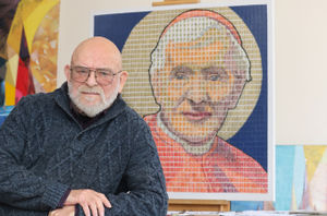 Supporting image for story: Hednesford pop artist marks historic occasion by depicting Catholic theologian in stamps