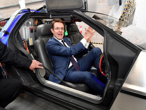 Supporting image for story: Back to the Future! Andy Street arrives at opening of new technologies training centre in all-electric DeLorean