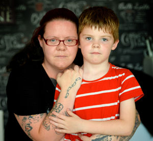 Kayliegh Stevens with her seven-year-old son Kyle Haynes