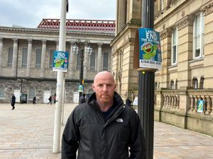 Bin worker Matthew Reid outside Birmingham Council House on February 24. Credit: Alexander Brock