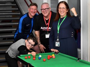 Tommy 'the Tornado' Fallon, who goes to The Ridge Primary School, Stourbridge is about to travel to Bulgaria to play in the Junior Federation Snooker Championships.
Here he is pictured with PE teacher Ryan Lamb, dad James and headteacher Claire Gilbert.