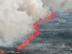 Supporting image for story: Lava continues to flow from Iceland volcano but activity calms significantly