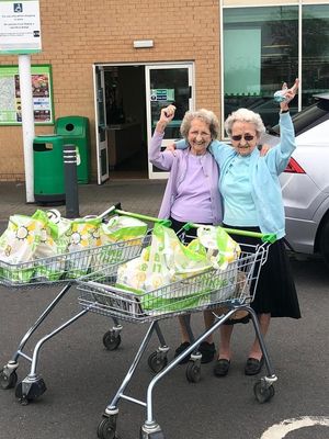 Doris and Lil outside Asda in Great Bridge