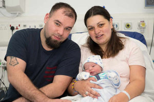 Alex and Maria Whiteley with New Year baby Timothy Patrick Whiteley, who was born at 9. 20am weighing 8lb 6oz
