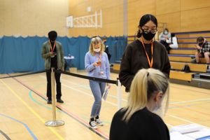 Haseena Ishaq being Covid tested before her BTEC biology exam at Telford College
