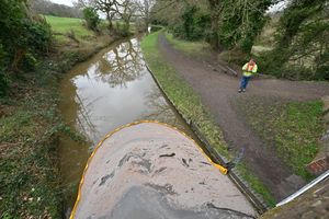 Pollution along the canal near to Wordsley junction after a pipe has burst