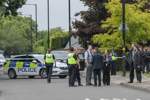 Police at the scene in Yardley Wood Road. Photo: SnapperSK