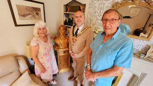 The Mayor of Wolverhampton, Cllr Craig Collingswood, visiting Rose & Alf Anslow, the parents of Adrian Anslow who died in the Falklands War.